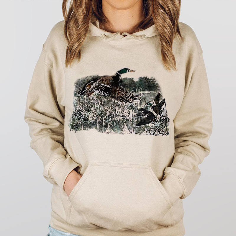 Women's Duck Print Drop Shoulder Thermal Lined Sweatshirt