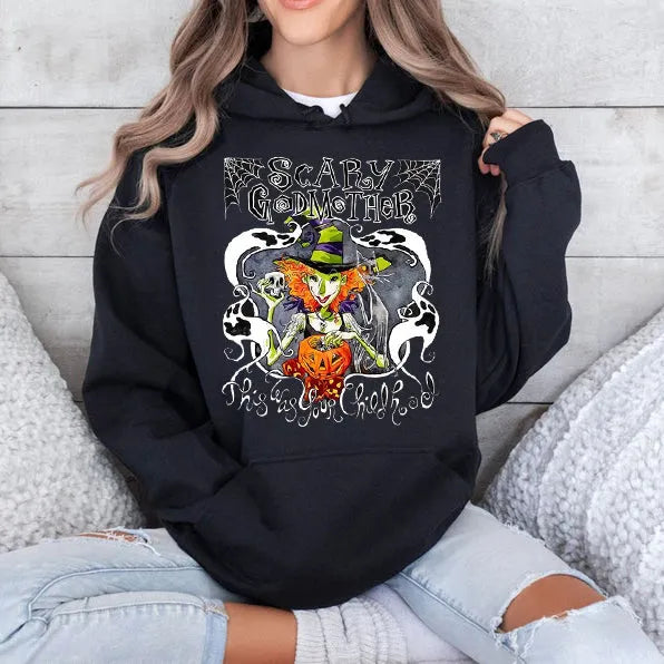 Scary Godmother Halloween Retro Witch Spooky Pumpkin Graphic T-Shirt/Sweatshirt/Hoodie