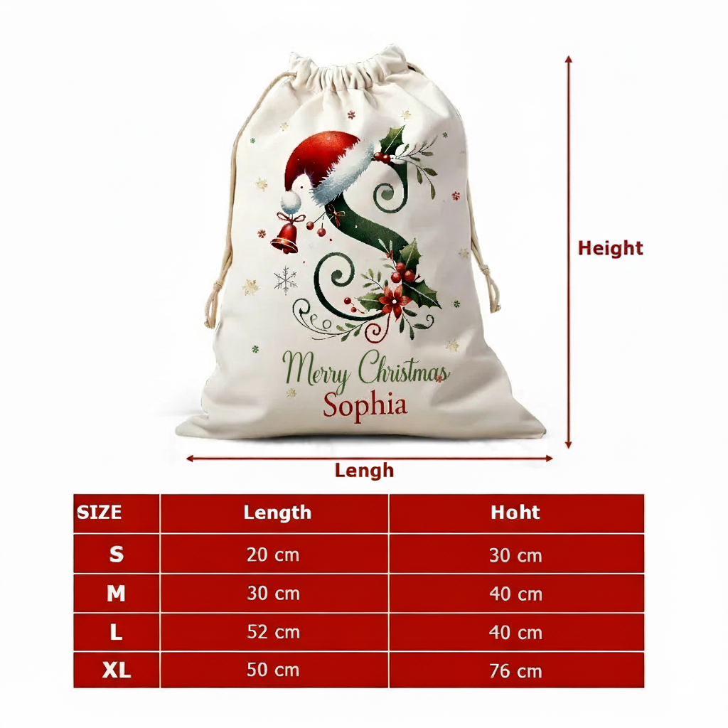 🎄 Personalized Christmas Gift Bag – Custom Initial & Name