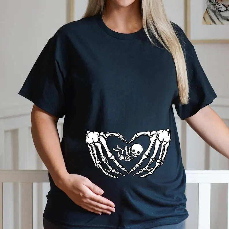 Funny Pregnancy Announcement Skeleton Hands Heart Baby Bump T-Shirt/Sweatshirt/Hoodie