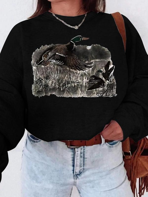 Women's Duck Print Drop Shoulder Thermal Lined Sweatshirt