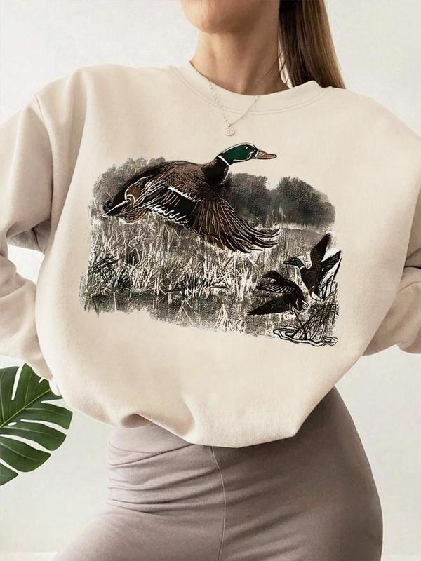 Women's Duck Print Drop Shoulder Thermal Lined Sweatshirt