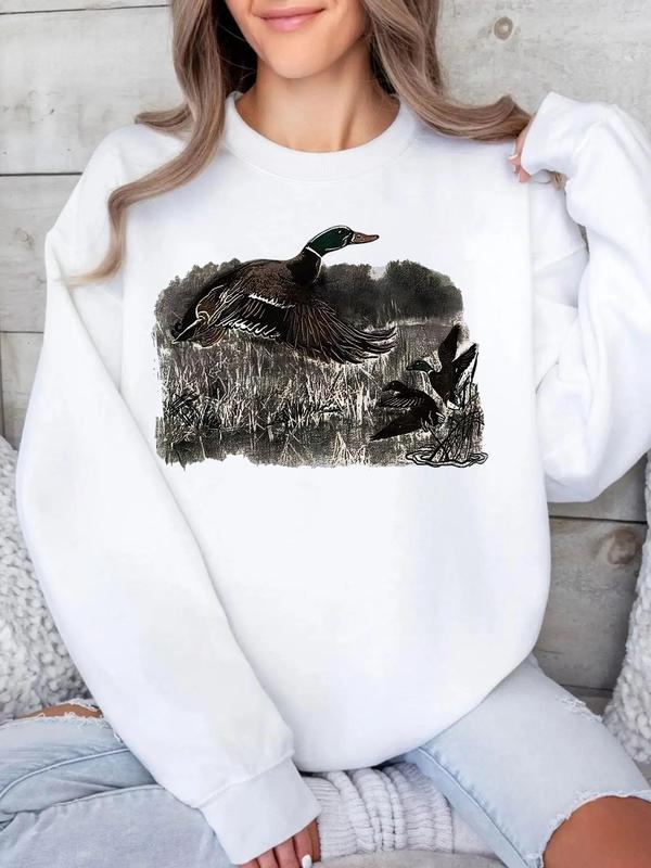 Women's Duck Print Drop Shoulder Thermal Lined Sweatshirt