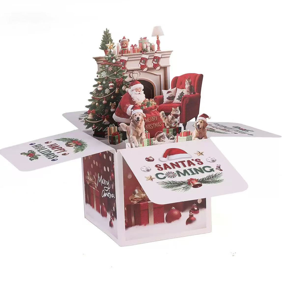 💌 3D Pop-Up Merry Christmas Card – Santa’s Cabin Holiday Gift Box🎁