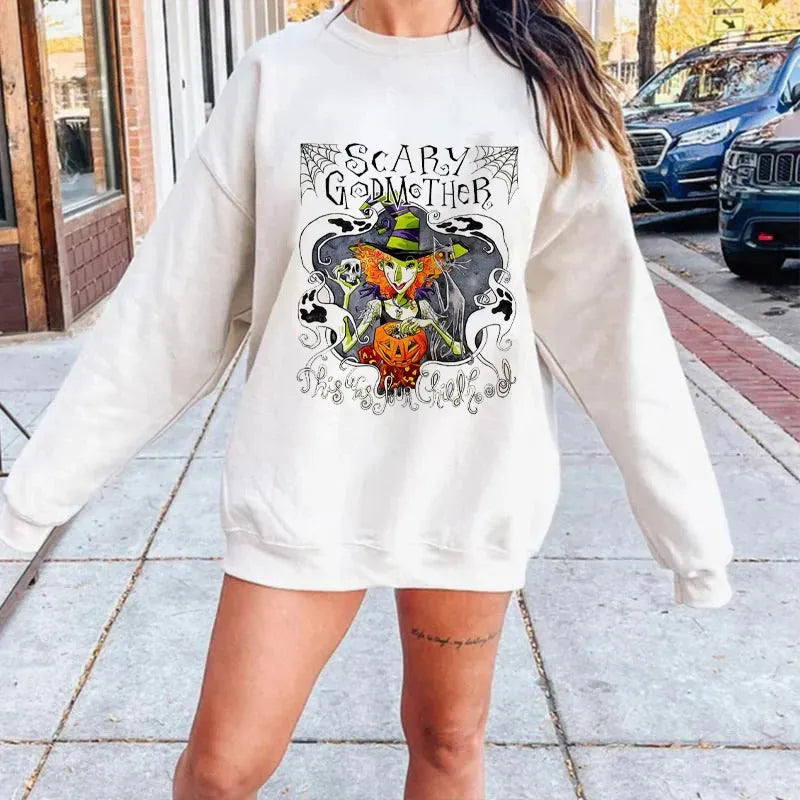 Scary Godmother Halloween Retro Witch Spooky Pumpkin Graphic T-Shirt/Sweatshirt/Hoodie