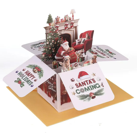 💌 3D Pop-Up Merry Christmas Card – Santa’s Cabin Holiday Gift Box🎁