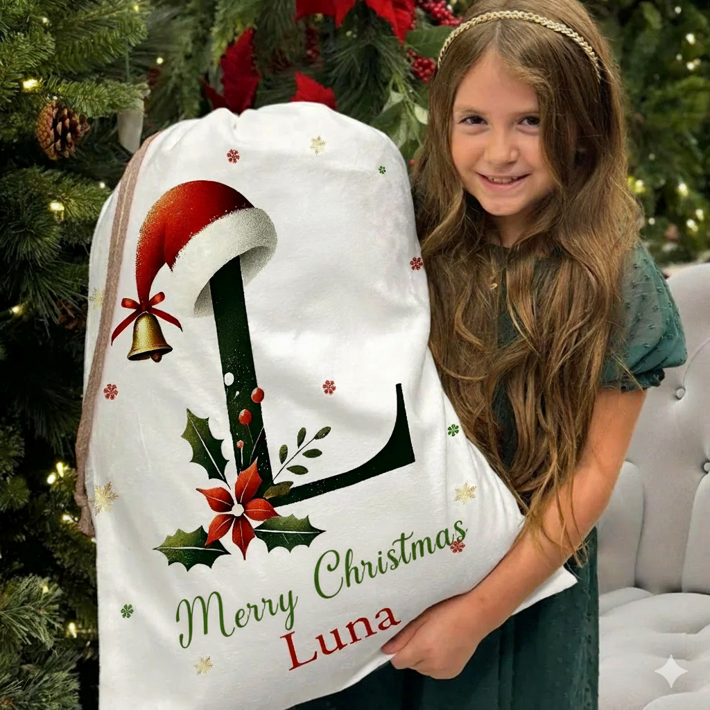 🎄 Personalized Christmas Gift Bag – Custom Initial & Name