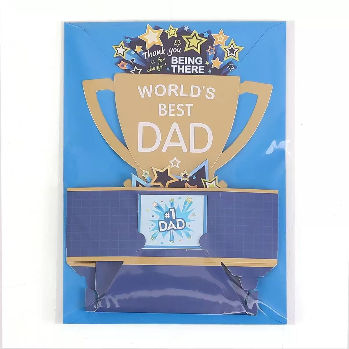 💌 3D Pop Up "World's Best Dad" Trophy Father's Day Card With Envelope