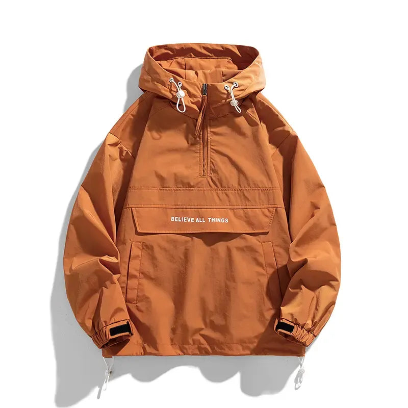 Unisex Oversized Half-Zip Hooded Windbreaker Jacket