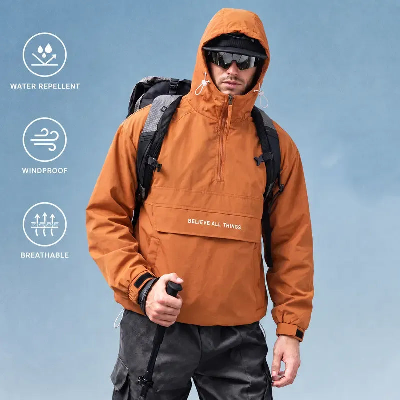 Unisex Oversized Half-Zip Hooded Windbreaker Jacket