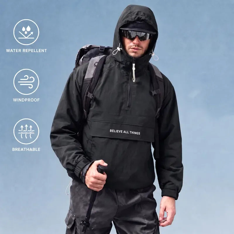 Unisex Oversized Half-Zip Hooded Windbreaker Jacket