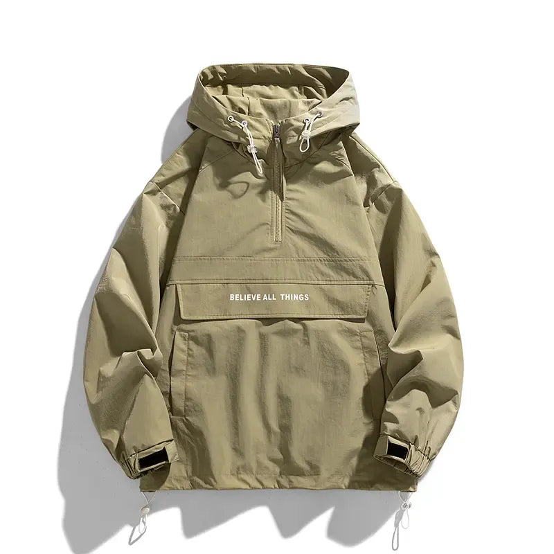 Unisex Oversized Half-Zip Hooded Windbreaker Jacket