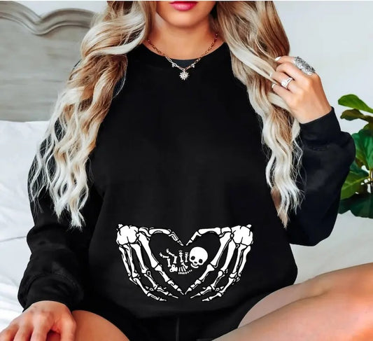Funny Pregnancy Announcement Skeleton Hands Heart Baby Bump T-Shirt/Sweatshirt/Hoodie