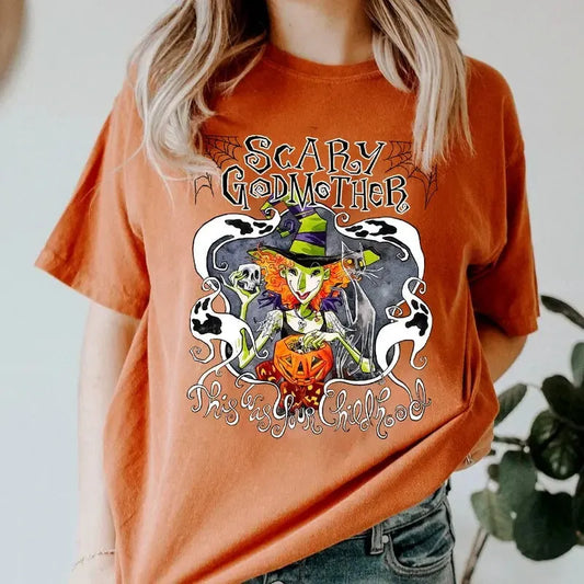 Scary Godmother Halloween Retro Witch Spooky Pumpkin Graphic T-Shirt/Sweatshirt/Hoodie