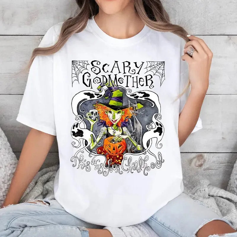 Scary Godmother Halloween Retro Witch Spooky Pumpkin Graphic T-Shirt/Sweatshirt/Hoodie