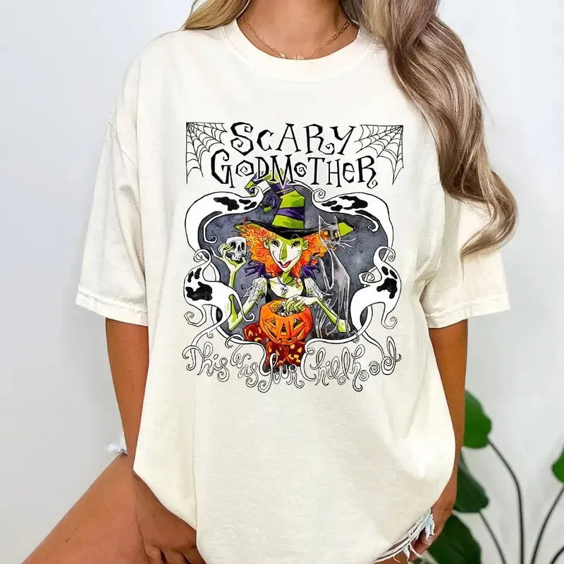 Scary Godmother Halloween Retro Witch Spooky Pumpkin Graphic T-Shirt/Sweatshirt/Hoodie