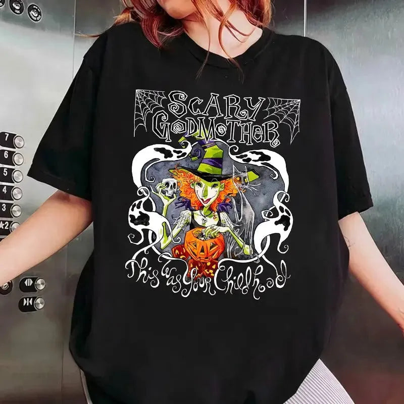 Scary Godmother Halloween Retro Witch Spooky Pumpkin Graphic T-Shirt/Sweatshirt/Hoodie