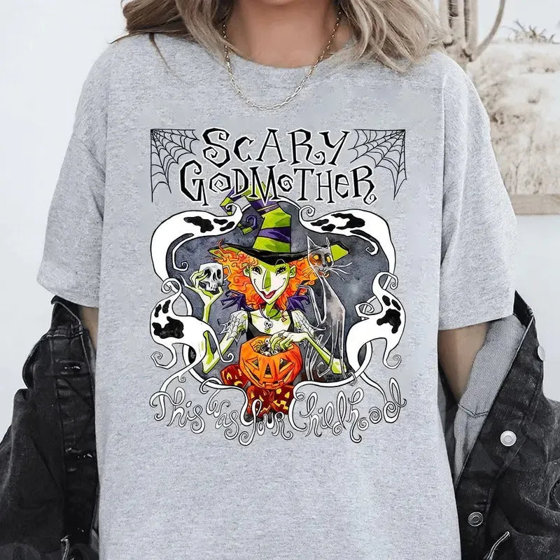 Scary Godmother Halloween Retro Witch Spooky Pumpkin Graphic T-Shirt/Sweatshirt/Hoodie