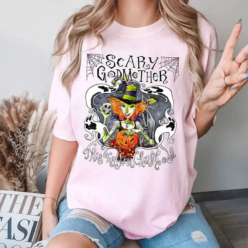 Scary Godmother Halloween Retro Witch Spooky Pumpkin Graphic T-Shirt/Sweatshirt/Hoodie