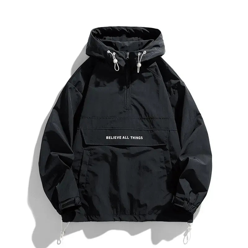 Unisex Oversized Half-Zip Hooded Windbreaker Jacket